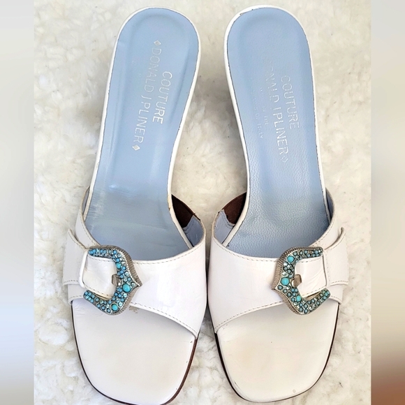 Couture Donald J. Pliner White and Blue Mules 8N - Picture 1 of 8
